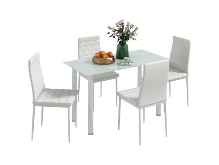 HOMCOM - Ensemble de table à manger - Acier - 120x60x75cm - blanc