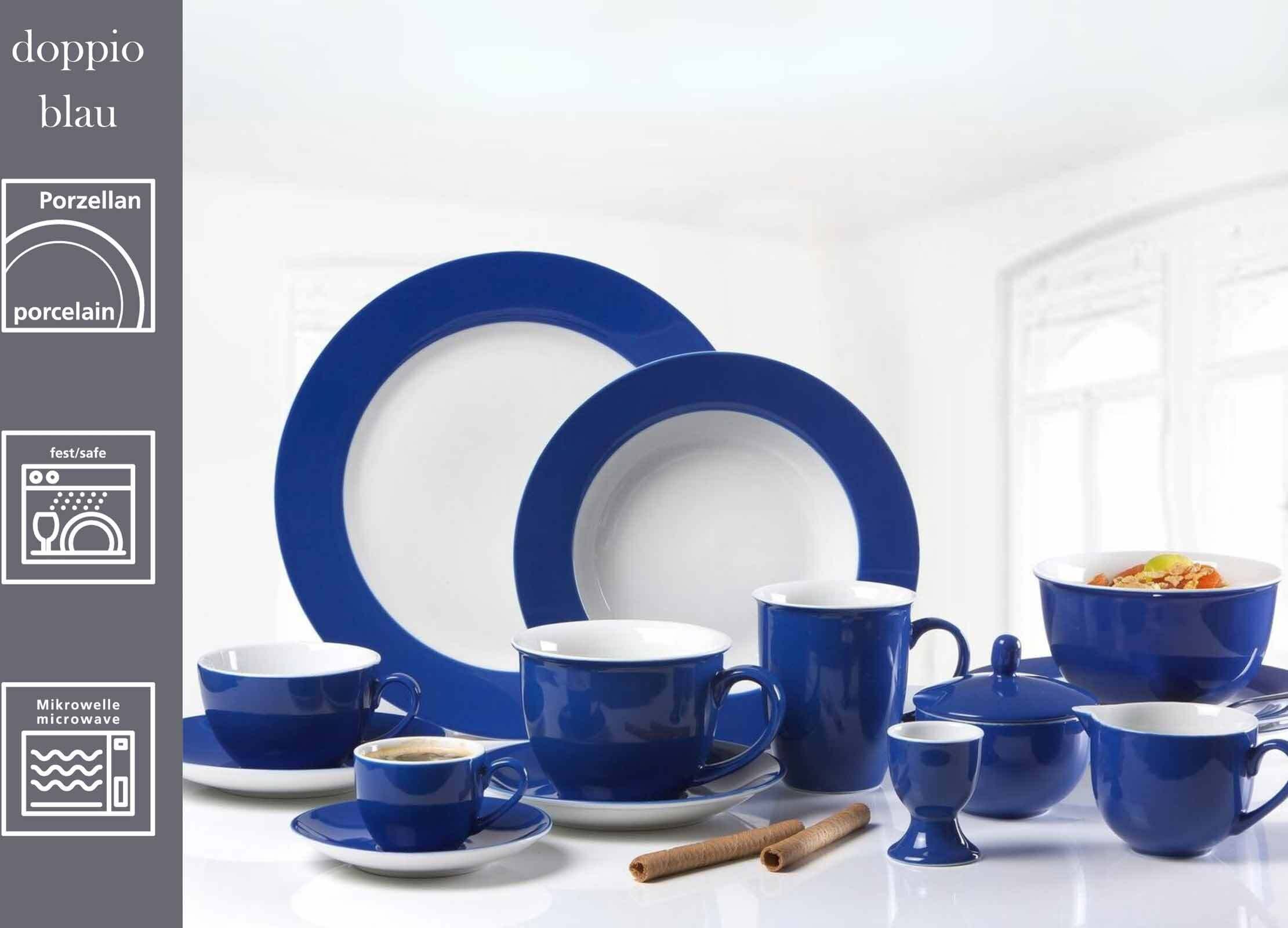 Geschirr-Set RITZENHOFF & BREKER "Basic-Set Doppio 12er Set", blau, 12, Porzellan, Geschirr-Sets, Geschirr-Set, Spülmaschinenfest