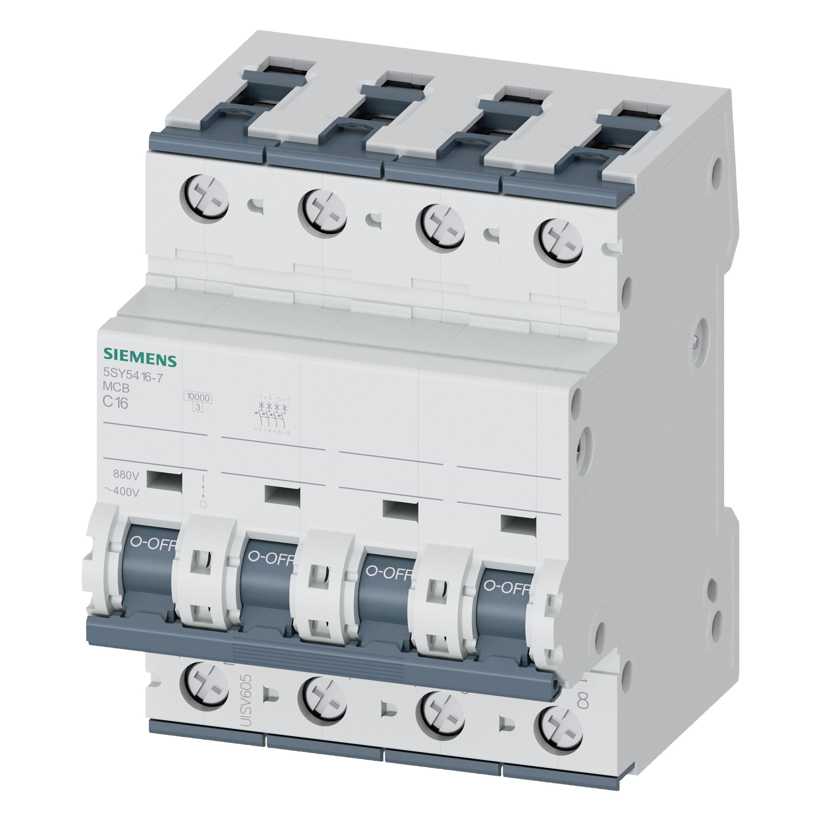 Siemens SIEM 5SY5416-7 Leitungsschutzschalter Allstrom DC880V AC400V 10kA, 4pol. C, 16A (5SY54167)