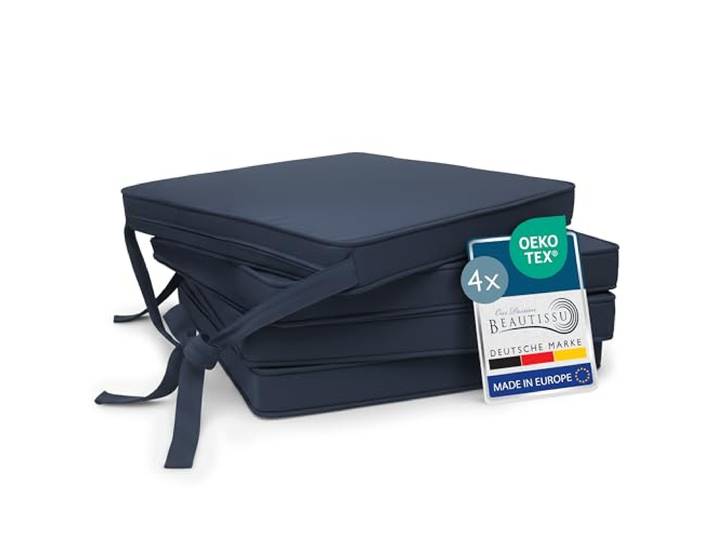 Beautissu Stuhlkissen 4er Set Stuhlpolster mit Bändern für Stühle