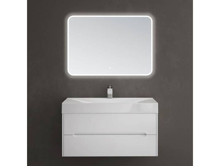 doporro Meuble de Salle de Bain Suspendus Blanc 100x48x56cm Ensemble de 3 Pièces Meuble avec Lavabo et Miroir Yoga-Lackier