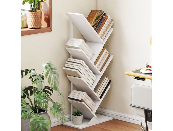 HOMCOM Bibliothèque Arbre 7 Niveaux Acier Blanc 50x24x109cm