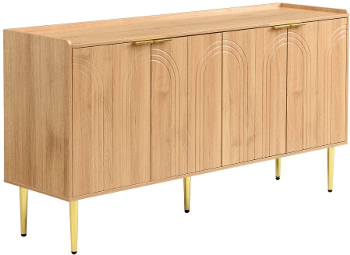 Modern Sideboard Buffetkast van Natuurlijk MDF met Vier Deuren en Planken, B/D/H: 140 x 38 x 75 cm