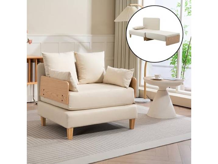 [en.casa] Schlafsofa Seinlus 1-Sitzer Sofa mit Schlaffunktion Schlafsessel Gästebett klappbar Schlafcouch mit Bettfunktion 81 x 88 x 68 cm Beige
