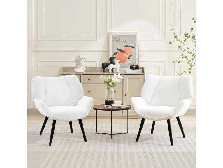 Fauteuil relax scandinave - Assise rembourrée - Confort wingback -150 kg - Salon/lecture - Blanc