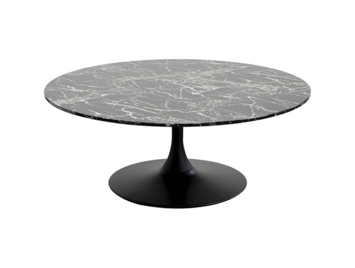Kare Design Couchtisch Schickeria Marmor, Schwarz, 120cm Durchmesser, Wohnzimmertisch, Stahlgestell, Tischplatte aus Holz Marmor-Optik, Wohnzimmer, Rund, 42x110x110 cm (H/B/T)