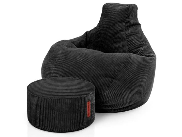 Green Bean® Sitzsack mit Hocker aus Cord - Sitzsäcke für das Wohnzimmer, Schlafzimmer, Sitzsack-Sessel für Erwachsene Schwarz