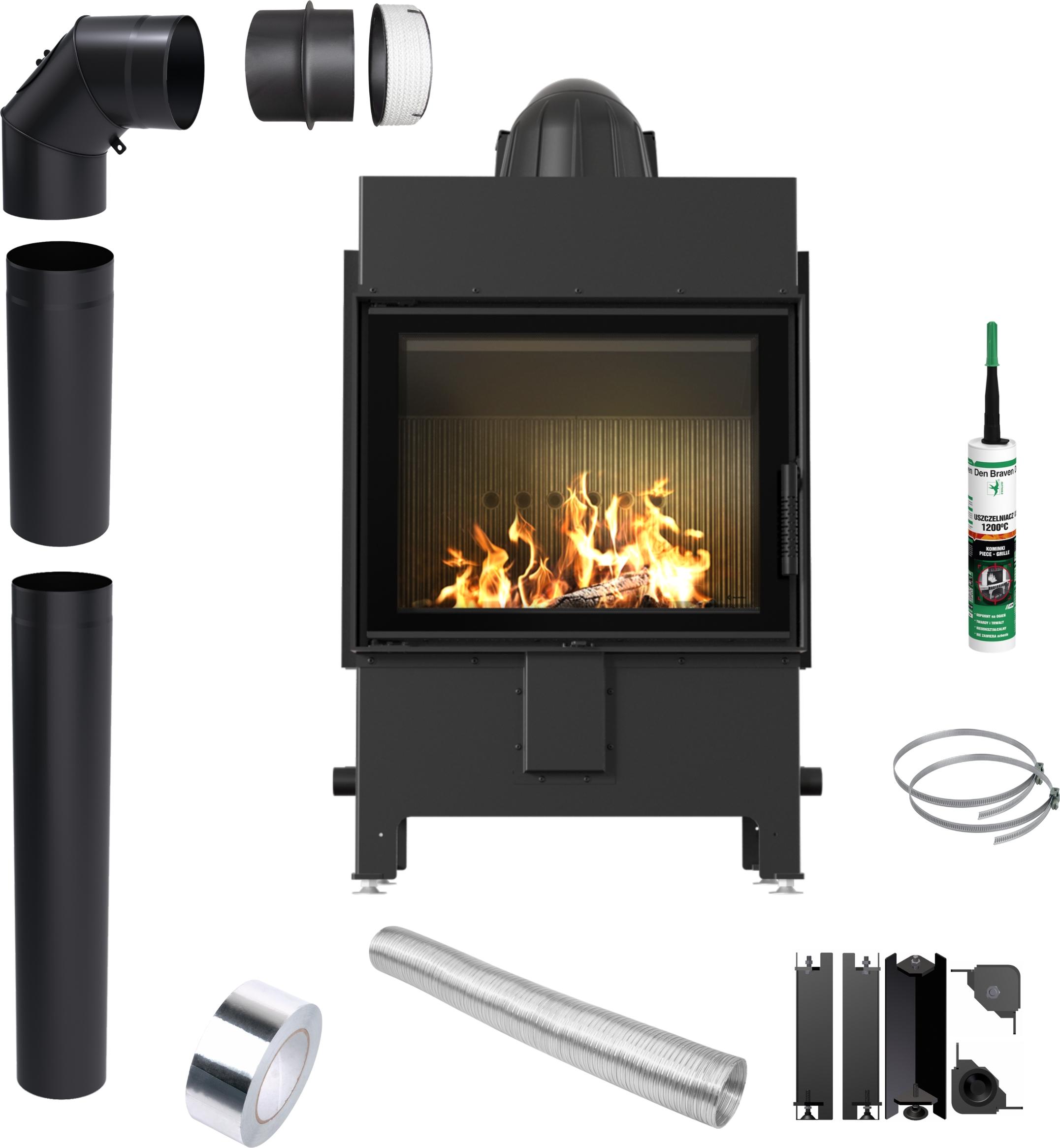 Kamineinsatz KRATKI LUCY 12kW SCHWARZ Ø200 Schließung Montageset