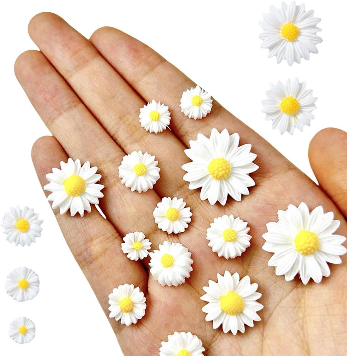Spring Madeliefjes Decoratie - Kunstbloemen van Vilt - 50 Stuks - Wit Geel