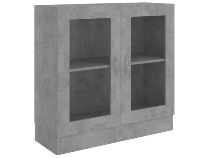 fsahslih Vitrinenschrank Betongrau 82,5x30,5x80 cm Holzwerkstoff Glas Stilvolle Kommode in Beton-Optik für Wohnzimmer und Flur mit zwei Glastüren und zwei Fächern für Ordnung.