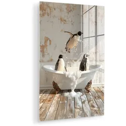 ACRYLGLASBILD Vintage - Pinguin - Badewanne - Schaumstoff Wandbild 60x90 cm