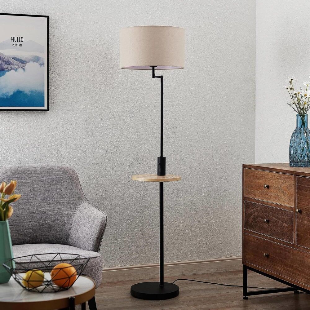 Lindby Lampadaire tissu en métal noir Noir 38x160x38cm