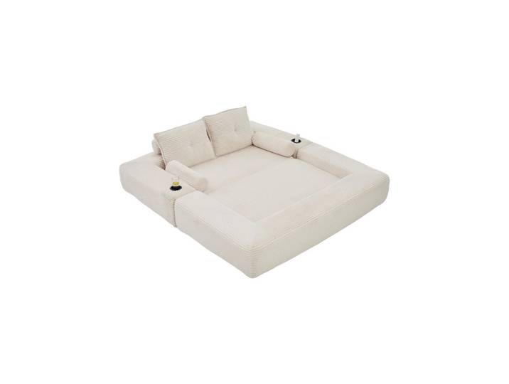 Evryae Schlafsofa mit Cordbezug, Memory-Kissen, Getränkehalter und Zierkissen, Beige, 180x80x98 cm, Babymöbel & Kindermöbel, Kinderzimmer & Jugendzimmer, Schlafsofas