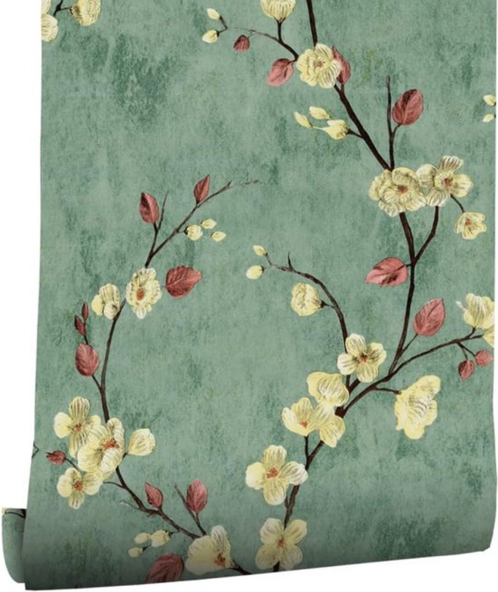 Zelfklevend behang met vintage hout en bloemen decoratie, watervaste vinyl meubelfolie en wandsticker