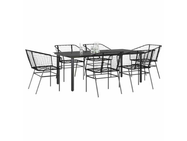 HEFZGDB 7-teiliges Garten-Esszimmerset aus schwarzem Polyrattan mit Glasplatte, Robustes Gestell und wetterbeständige Möbel für Terrasse, Robustes PE-Rattan und pulverbeschichteter