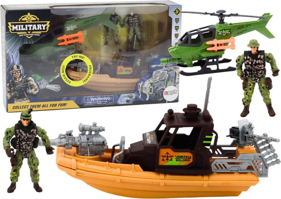 Leantoys Militaire gevechtsboot met geluidseffecten en soldaten accessoires