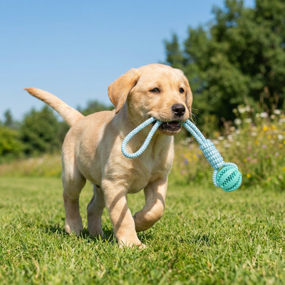 Quick Pick Pro Interactive Dog Chew Ball Treat Dispenser With Cotton Rope For Teething & Boredom Relief Interactive Dog Chew Ball Treat Dispenser With Cotton Rope For Teething & Boredom Relief