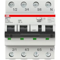 ABB DS203NCK16A100 FI/LS-Schalter Icn = 6.000 A nach IEC/EN 61009-1, Icu = 10 kA IEC/EN 60947-2 2CSR256140R2167