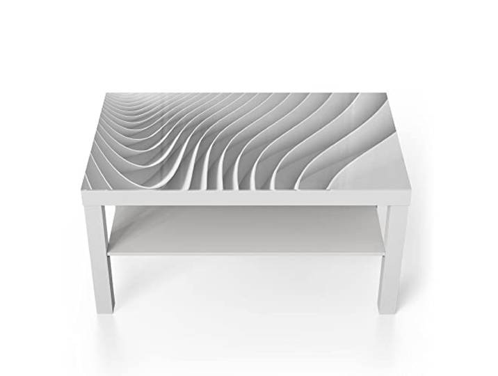 DEQORI Glastisch weiß groß 90x50 cm Motiv Lamellendesign ausgefallener Beistelltisch aus Glas Hochglanz Couchtisch fürs Wohnzimmer moderner Couch Tisch mit Design