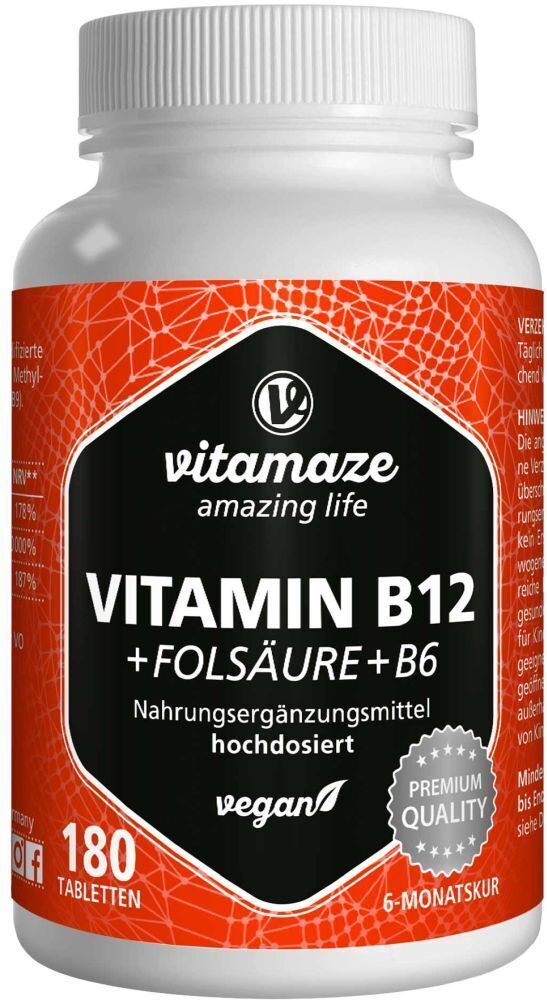 vitamaze Vitamin B12 1000 µg hochdos.+B9+B6 vegan Tabletten 180 St