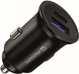 Swissten CL Adapter Power Delivery USB-C + Quick Charge 3.0 36W Metallschwarz