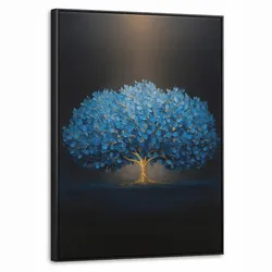LEINWAND Bilder mit Rahmen - Baum - Blau - Blätter - Pinselstriche - 50x70