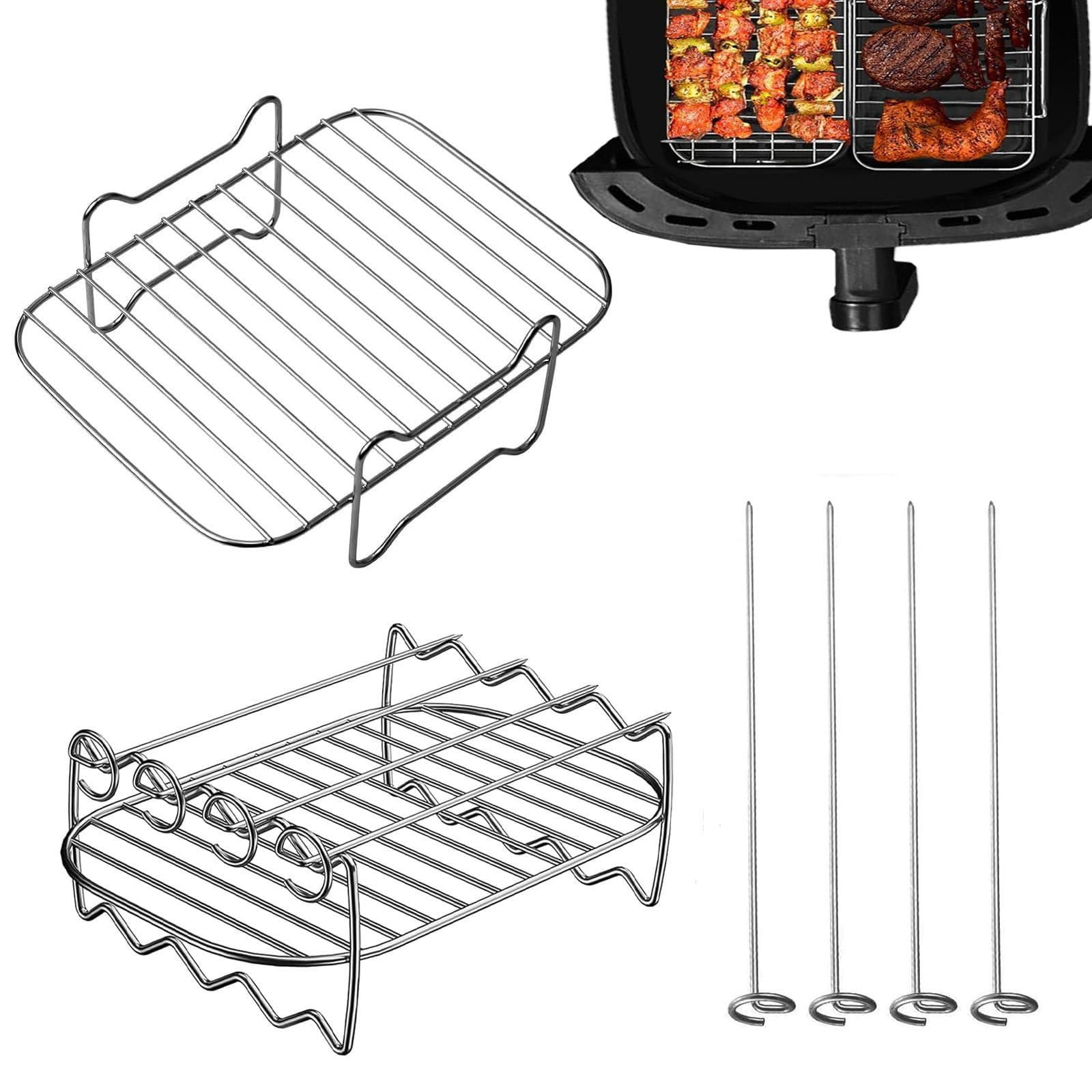 Dripio Set van 2 airfryer accessoires: grillrooster en spiesen van roestvrij staal