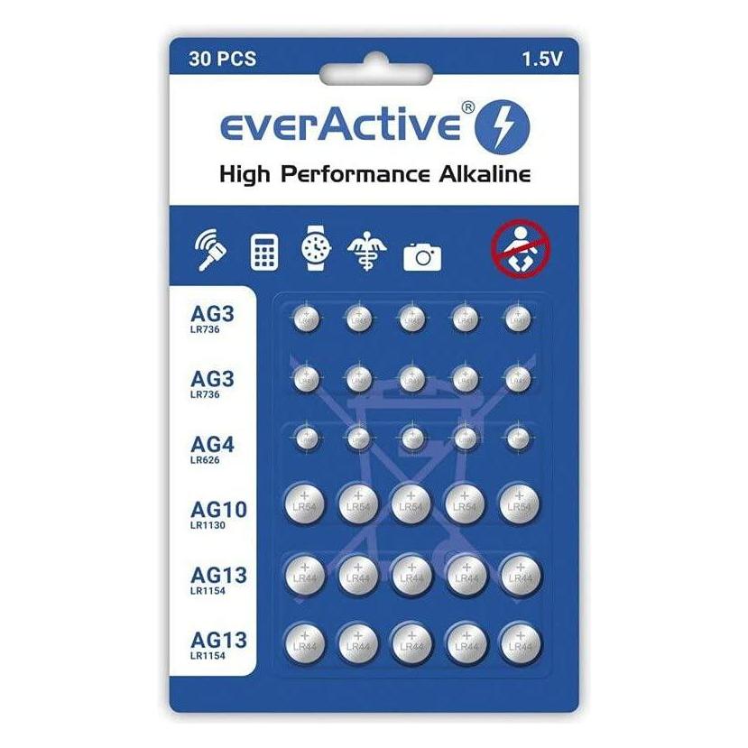 Everactive High Performance Alkaline (30 Stk., AG10, AG4, LR41, LR44, 65 mAh) (AGMIX30BL)