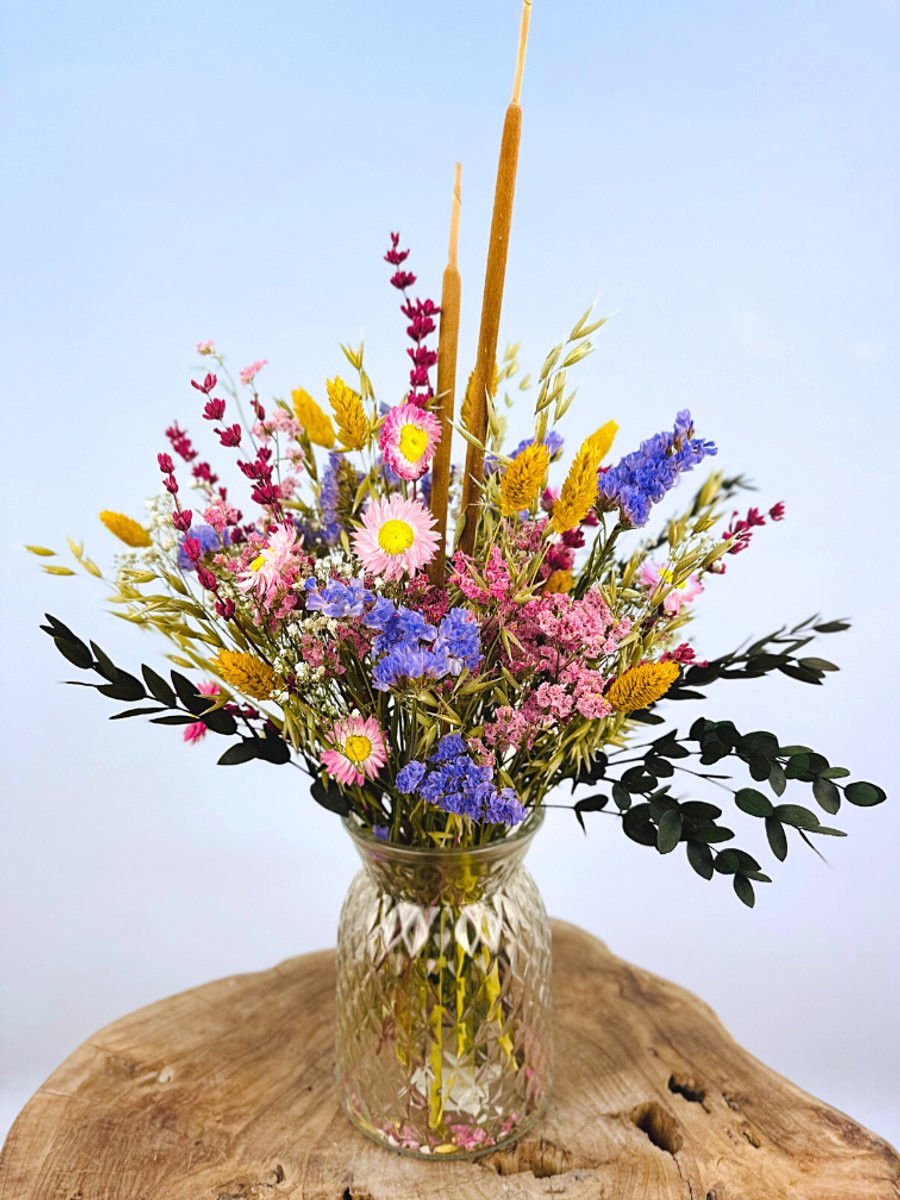 Droogboeket The Happiness Bouquet inclusief vaas - 30 cm