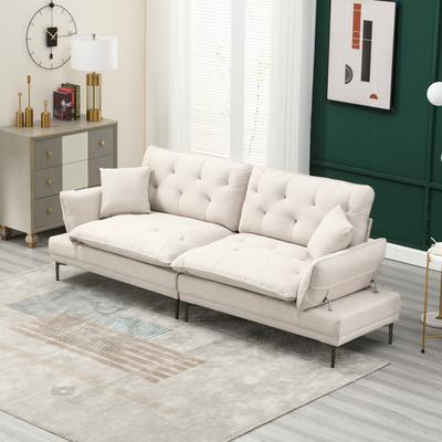 GREATPLANINC Living Room Beige Linen Upholstered Loveseat, Tufted Sofa Bed