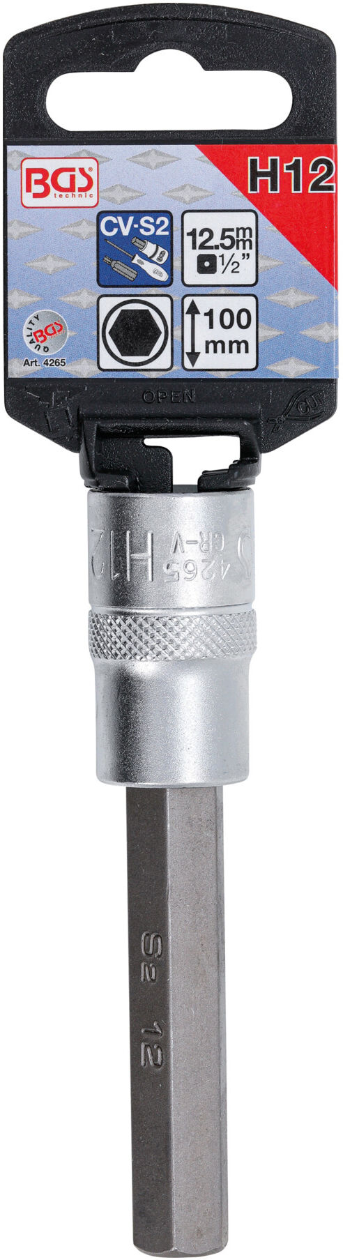BGS Bit-Einsatz 4265, Länge 100 mm, Antrieb Innenvierkant 12,5 mm (1/2"), Innensechskant 12 mm ; BGS technic)