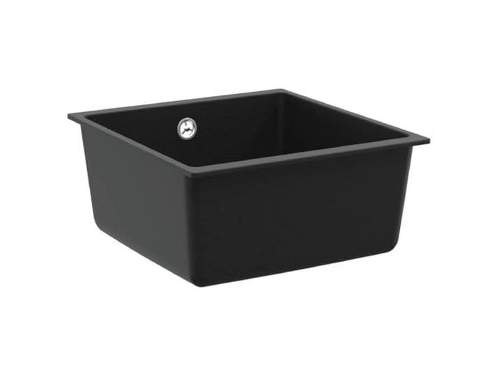 Xhnifbn Granit Küchenspüle Schwarz 430 x 460 mm Unterbauspüle Kratzfeste Quarzkomposit Einbauspüle für die moderne Küche mit hoher Hitzebeständigkeit bis 280 °C und Siebkorbventil.