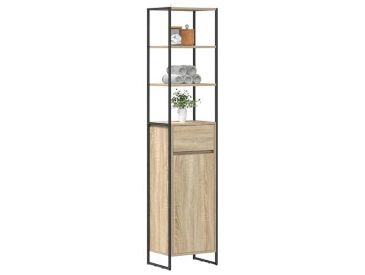 KTHLBRH Badmöbel Sonoma 40 x 30 x 180 cm Holz mehrschichtig Industrielles Design, Beine aus Stahl, Anthrazit, 3 Einlegeböden, elegante Aufbewahrung