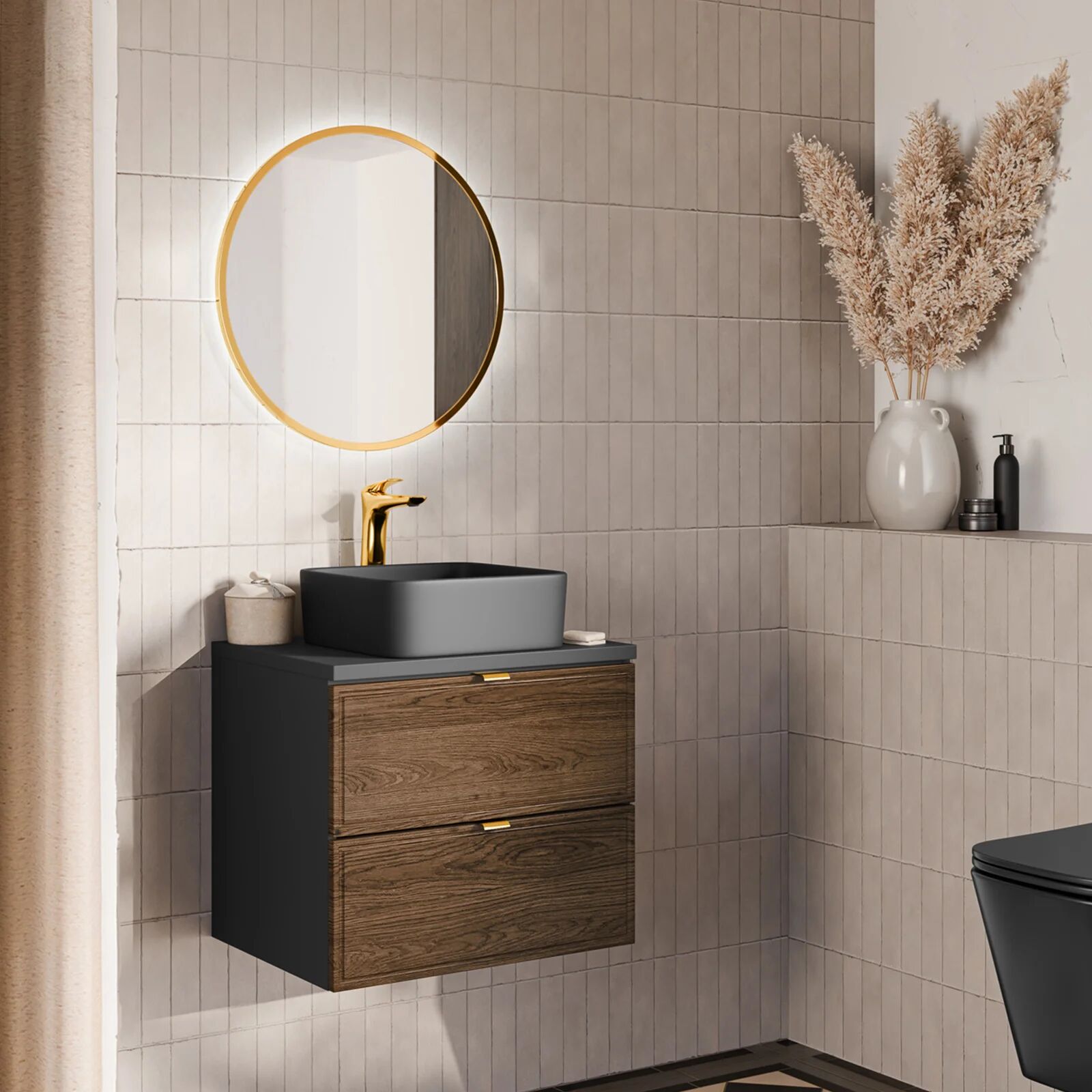 garneroarredamenti Mobile bagno sospeso 60cm 2 cassetti noce Walnuts
