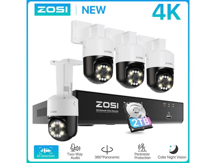 ZOSI 8MP PTZ PoE CCTV système de caméra de sécurité AI visage personne détection de véhicule 4K 8CH étendre 16CH NVR vidéo Surveillance caméra IP