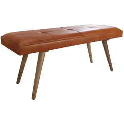 WOHNLING WL5.319 Sitzbank SALIM Ziegenleder / Massivholz 117x51x38 cm im Retro Stil Braun