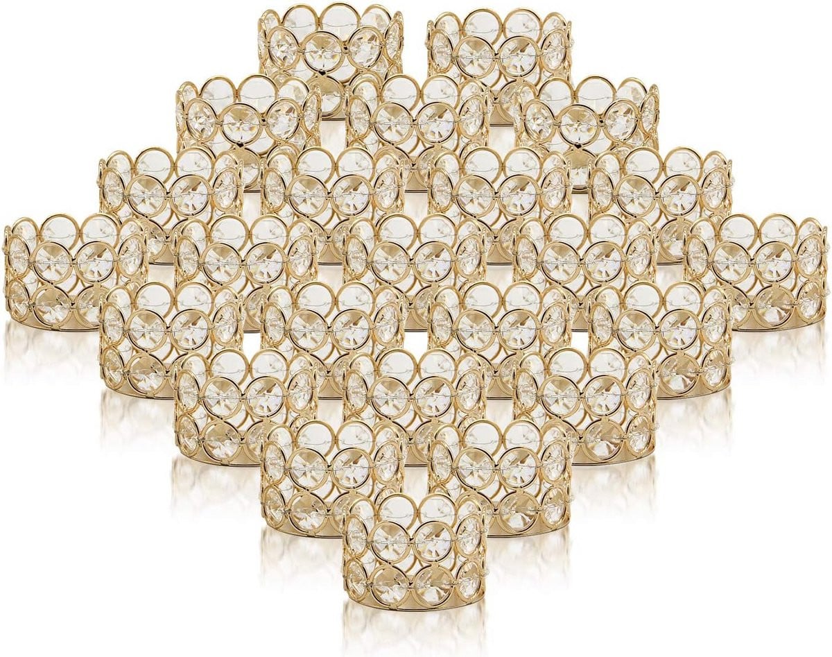 Set van 24 Elegante Gouden Crystal Tealight Kaarsenhouders voor Bruiloften en Huisdecoratie