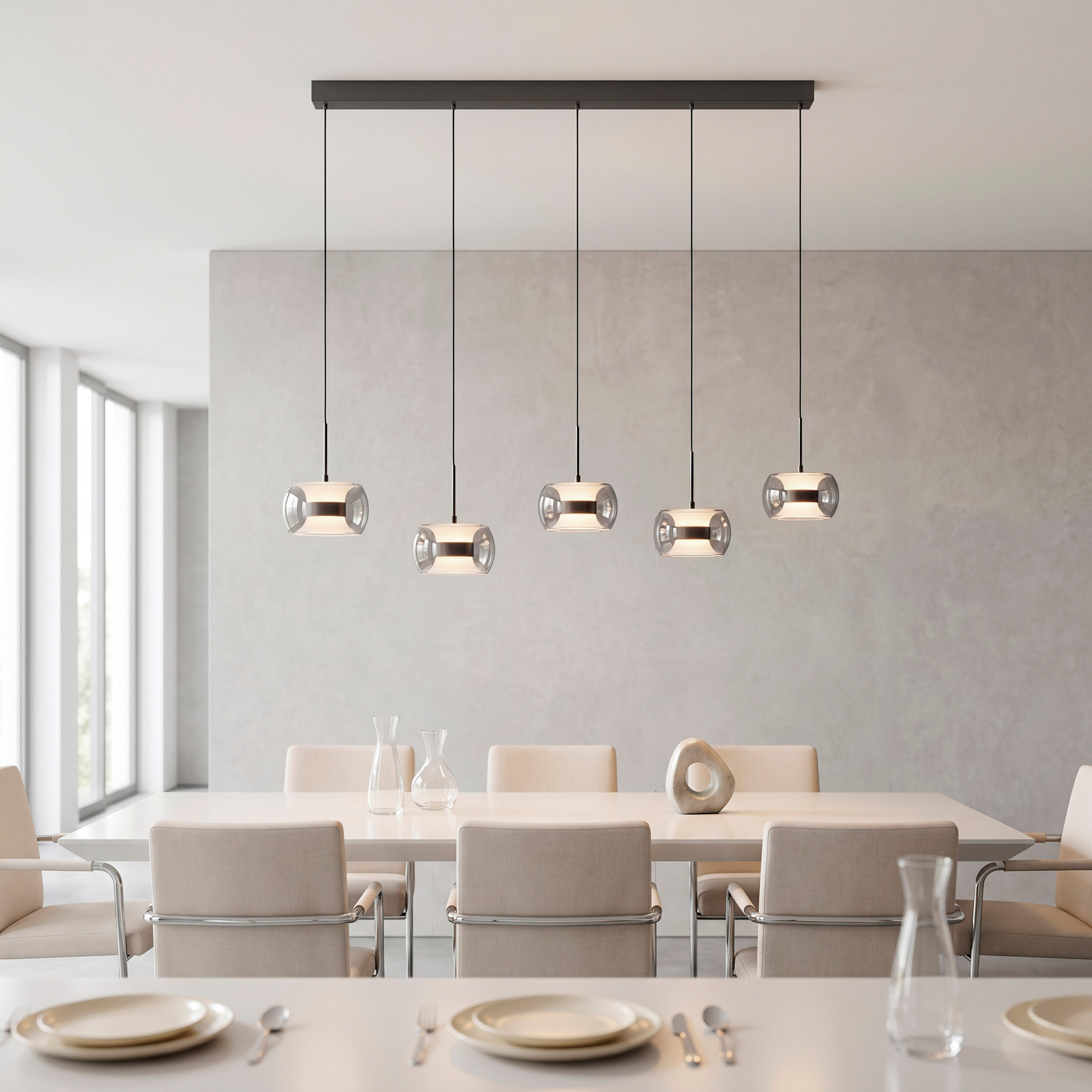 PAUL NEUHAUS LED Pendelleuchte "FUMEA", schwarz, 5, Ø 16cm H: 180cm, 1 Stk., Leuchten, Comfort Lift, CCT(2200-5000K), 3-Stufen-Dimmung per Wandschalter, LED Pendelleuchte