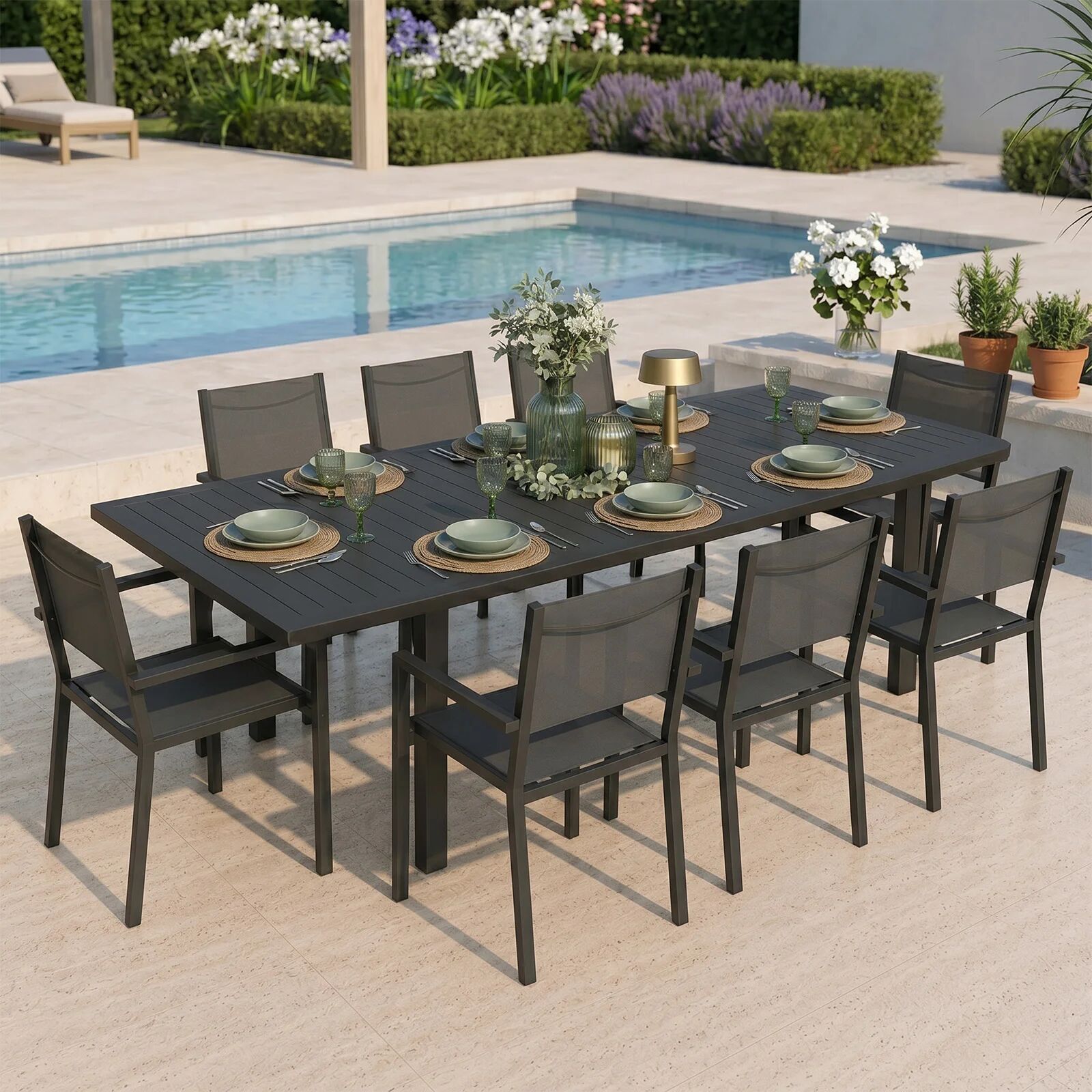 garneroarredamenti Tavolo da giardino allungabile 160/240x90cm in alluminio antracite Brezza