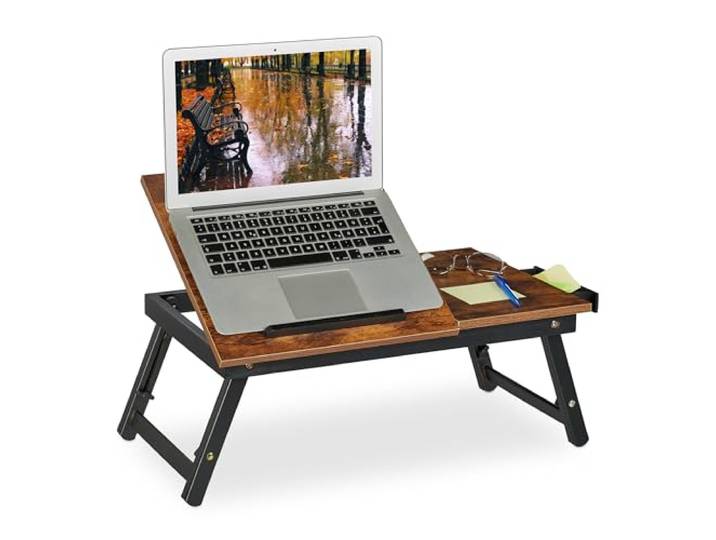Relaxdays Support de Tablette pour lit & canapé\, Mini Table Pliante\, Bambou\, réglable en Hauteur\, Marron foncé - Noir