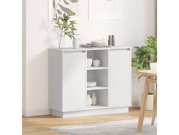 HEFZGDB Moderner Nachttisch mit LED Beleuchtung Weiß 90x32x75 cm aus Holzwerkstoff MDF, 3 Regale, schlankes Design, einfache Montage, funktionaler Stauraum, minimalistisch, Mattes