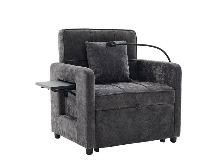 ComfortXL Schlafsessel 2-in-1 mit Tischchen und Stauraum, De-42290, Grau, Dunkelgrau, Metall, 79x83x167 cm, Wohnzimmer, Sofas & Couches, Schlafsofas, Schlafsessel