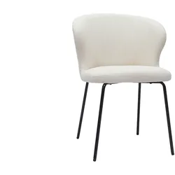 Design-Stuhl aus weißem Stoff mit Bouclé-Wolleffekt und schwarzem Metall YDA