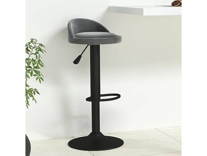 Barhocker, Velours, dunkelgrau, höhenverstellbar, 360° drehbar, Stahl Integrierte Fußstütze, leichtgängiges Gasheben, Kapazität 110 kg, für Zuhause oder Café