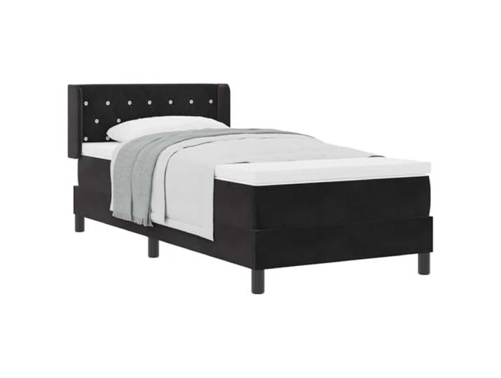 PUGYNBK Boxspringbett, 200 x 90 cm, Schwarz, Samt Massives Kiefernholz, verstellbares Kopfteil, mittlere Festigkeit, schwarze Beine