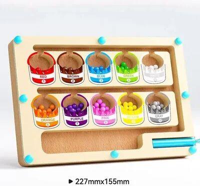 Playful Picks Montessori Magnetic Color Sorting Maze Board, Educational Wooden Bead Games For Kids paint Bucket