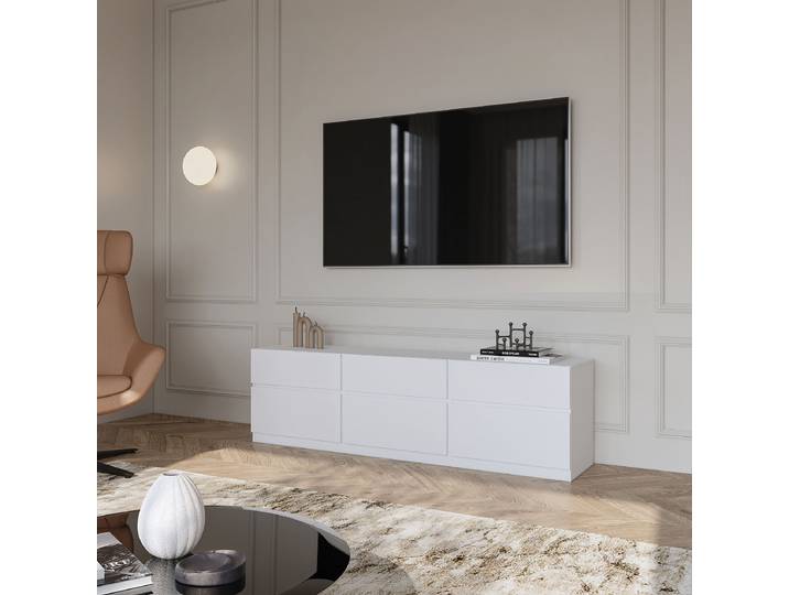 TV-Lowboard Spanplatte, beschichtet Weiß/Weiß 180cm