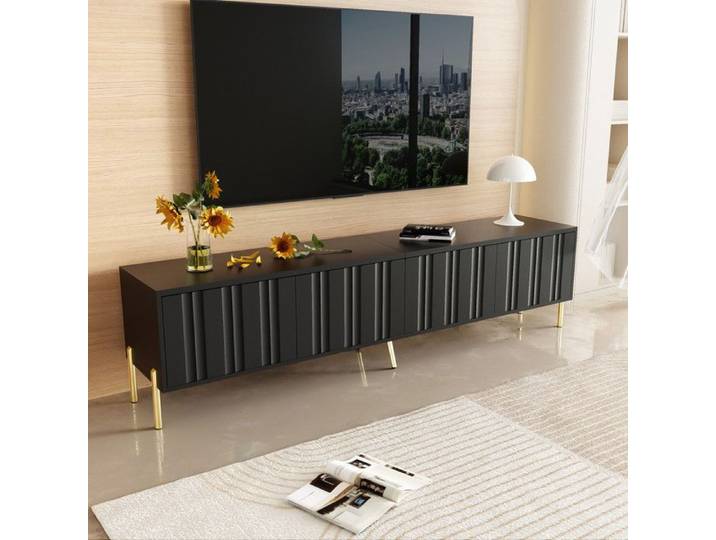 NuvlaGu - Meuble TV - Meuble bas avec 4 portes et étagères réglables - Style de luxe abordable - 190x38x48 cm - Noir