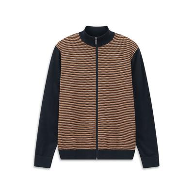 Strickjacke BUGATTI "Regular Fit", Herren, Gr. M, braun (70, braun), Strick, 100% Baumwolle, Strukturmuster, regular fit, ohne Ausschnitt, Strickjacken Strickjacke, mit Struktur