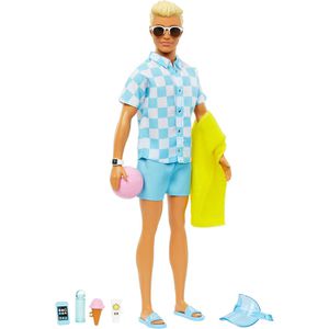 Barbie Puppe Strandtag Ken, ab 3 Jahre, mit Badehose und Strandzubehör, 30 cm